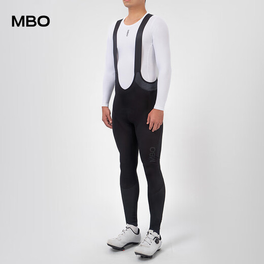 MBO winter men's fleece cycling bibs racing windproof mukawa road cycling jersey black M