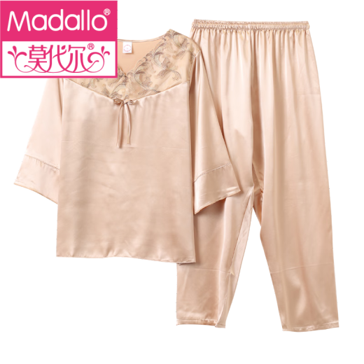 Modal's new silk pajamas sexy and convenient sex for women in summer, real cropped sleeves, long pants, middle-aged mother's home NJR-FX684 [light gray] M [recommended 80--100Jin [Jin equals 0.5 kg]]