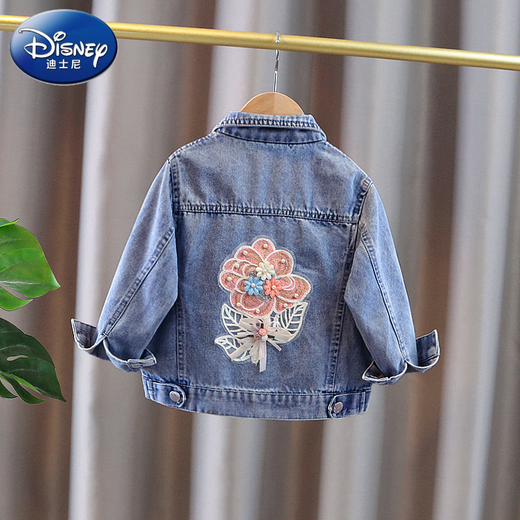 Disney Girls Denim Jacke Frühling und Herbst 2024 Neue Kinder modische Frühling Baby Spring Casual Top Koreanische Version Butterfly Perle Denim Jacke 100