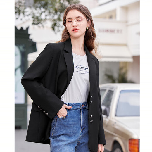 Betu women's spring new suit temperament small suit jacket college style commuter suit 2401T37 black L