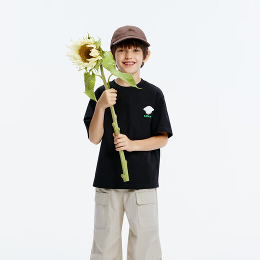 Little MO&Co.5A Antibacterial Children's Clothing Children's Autumn Clothing New Girls Cotton Round Neck T-shirt Short Sleeve Boys Black 120 120/60