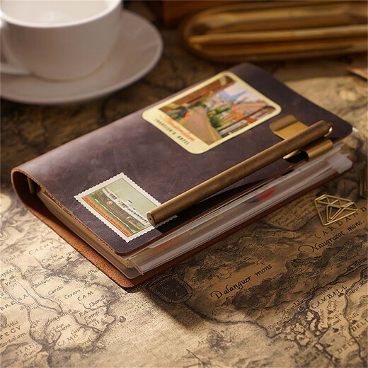 
AIGUONIU Retro leather notebook handmade top layer cowhide binder notepad business office manual Crazy horse leather gift customization [A6] Coffee/coffee standard 100 inner pages