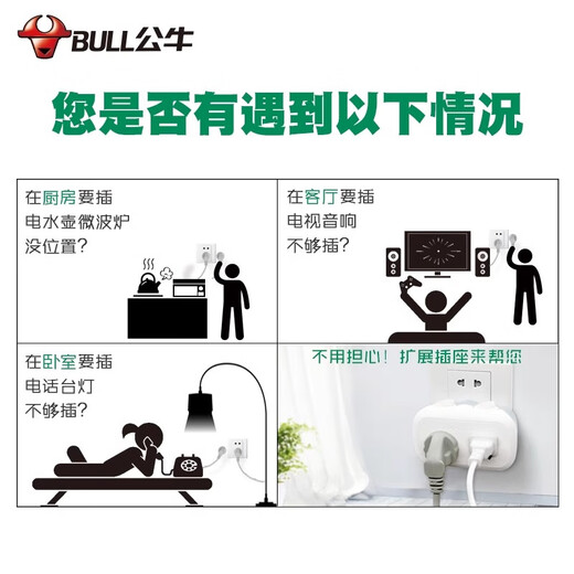公牛两脚转三脚插座转换器迷你二孔转三孔转接头2变3项插头一转多不带线2脚转3脚转换头二脚转三脚 【三脚转两脚】1孔 901