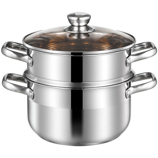 Detif Food Grade Stainless Steel Soup Pot Heightened and Thickened Steamer Household Soup Pot Cooking Porridge Stew Pot Induction Cooker Food Grade Extra Thick and Deepened Comes with Lid + Steamer Tray 24cm Active