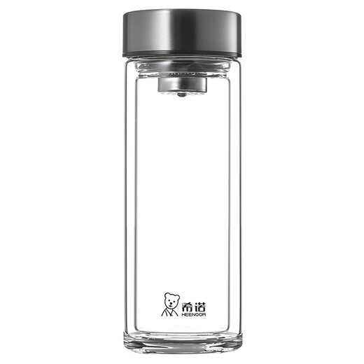 MathDeray玻璃杯双层隔热高硼硅杯子家用喝水车载水杯商务茶杯 E-6636-深绿--礼盒装 400ml