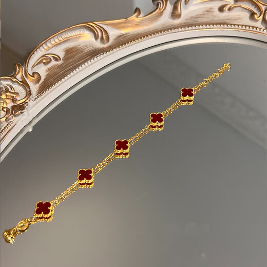 Fat Donglai same style 18k gold four-leaf clover bracelet 18K gold AU750 rose gold gold carnelian five-flower 18K four-leaf clover five-flower bracelet yellow l gold carnelian