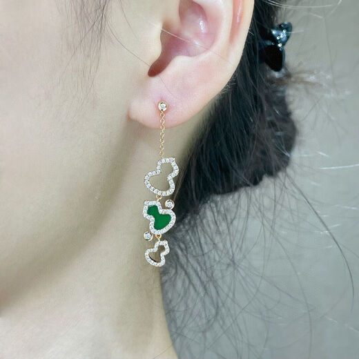 Fujiu Kirin 3-gourd necklace sterling silver plated 18k gold clavicle chain with diamond pendant red agate bracelet green jade earrings 3-gourd red agate necklace