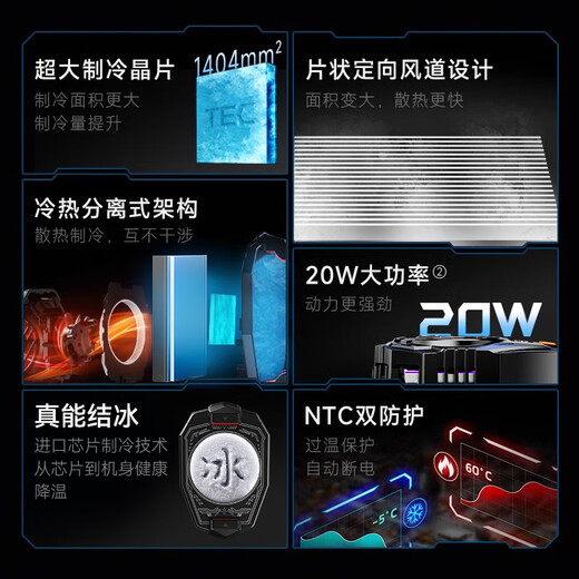 COZA mobile phone radiator semiconductor refrigeration icing cooling artifact is suitable for Android, Apple, iPhone Black Shark 2pro, OnePlus light sound cooling back clip, available for the chicken king live broadcast, icing top version, 20W high power, 25, true icing, free finger cots
