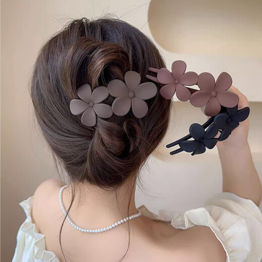 Jiuvia flower hairpin back of head hair plug decoration female Korean style clip going out large duckbill hairpin female JYFJ99 flower coffee color