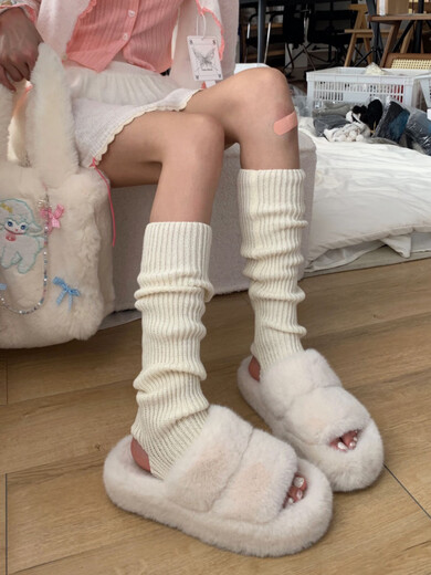 Dark Mirror Knitted JK Socks Socks Women's White Calf Socks Snow Boot Socks Leg Covers Autumn and Winter Warm Lolita Pile Socks Foot Style Gray One Size Collection Add-on Purchase Priority Shipping