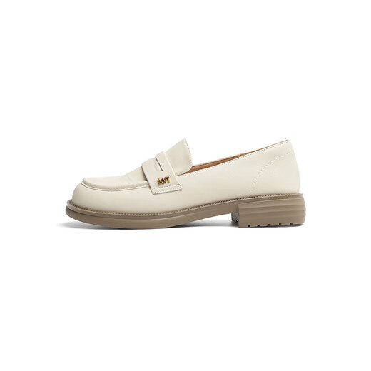 Red Dragonfly Loafers женский весенний весенний стиль нового стиля одно стандартный женский обувь густые каблуки в британском стиле маленькие кожаные туфли женская одиночная обувь WLB14137 Bei White 35