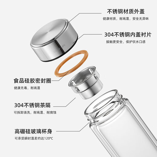 Fuguang glass double-layered large-capacity water cup with tea partition, high-end business tea cup, high borosilicate cup 500ml