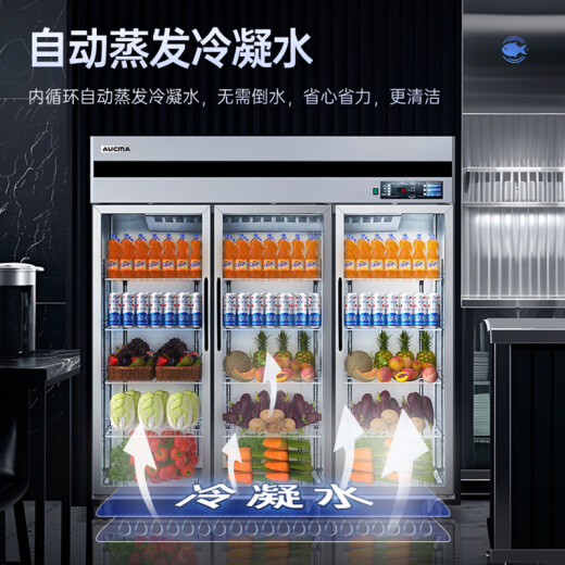 Gabinete de exhibición de aucma gabinete de almacenamiento fresco refrigerado refrigerador de congelador vertical de puerta vertical frutas comerciales de gran capacidad, verduras, bebidas, cerveza, chuanchuan malatang cantenen supermercado gabinete de exhibición hotel