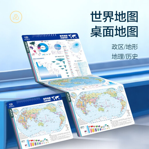 Enhanced version of visual desktop geography knowledge world map world terrain desktop schoolbag version student-specific geography learning historical chronology