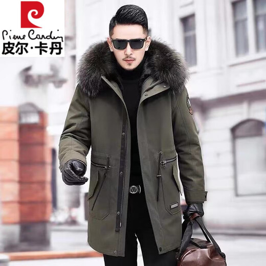 Pierre Cardin parka men's removable full mink lining fur one-piece coat mid-length off-size mink velvet fur coat winter military green newly upgraded special thick section M 100Jin Jin equal to less than 0.5 kg
