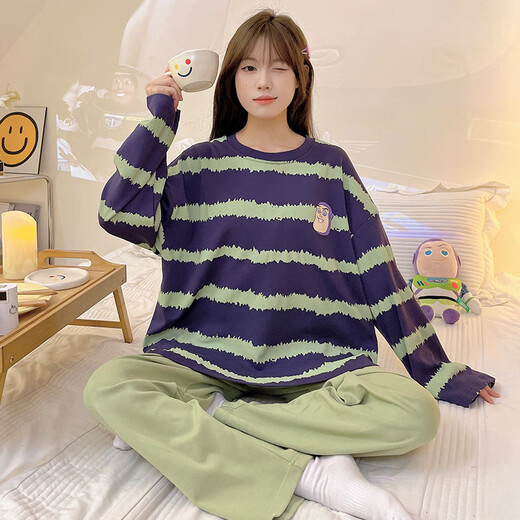 Yalu pajamas women's 2025 new spring and autumn integrated cartoon long sleeve chest pad large size home clothing set 15567 women without breast pad L women (suggested weight 100120 Jin [Jin equals 0.5 kg])