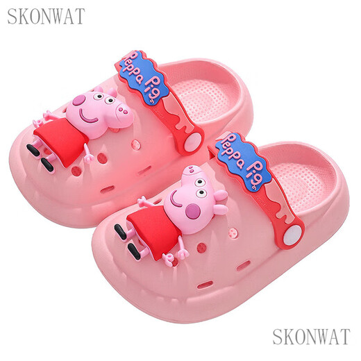 SKONWAT Peppa Pig Summer Girls' Slippers Non-slip and Feces-feeling Baotou Breathable Infant Beach Shoes Pink Size 20 21 (shoe inner length 14CM suitable for feet 13C