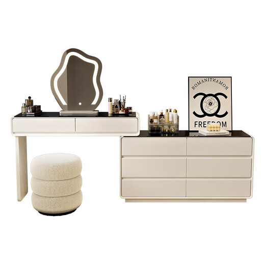 Xinang Cream Style Dressing Table 2024 New Extremely Narrow 30cm Bedroom Simple Modern Drawer Cabinet Integrated Bedside Cabinet Makeup Table White 80cm + Six Drawer Cabinet + Cloud Mirror No Stool