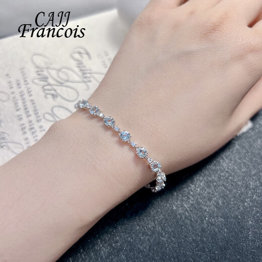 CAJJ Francois Aquamarine Bracelet for Women Gemstone Bracelet Natural Colored Treasure Jewelry 925 Silver Inlaid Jewelry Accessories Aquamarine Bracelet