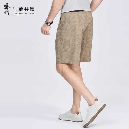 与狼共舞【满身印花】休闲短裤男2025夏季新款纯棉弹力时尚青年五分裤4019 卡其701 32