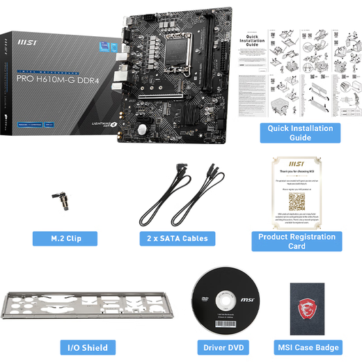 微星（MSI）12/13代/14代CPU主板套装i3 13100f 14100f 12100f 散片 PRO H610M-G DDR4 14代i3-14100F散片【三年店保】