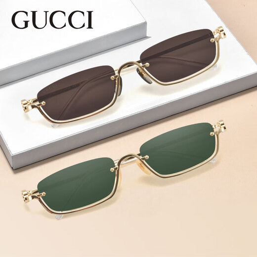 Gucci (Gucci) Sonnenbrille Halbrahmen Metall Personalisierte lässige universelle Sonnenbrille GG1278S Gold Frame Green Sheet 002