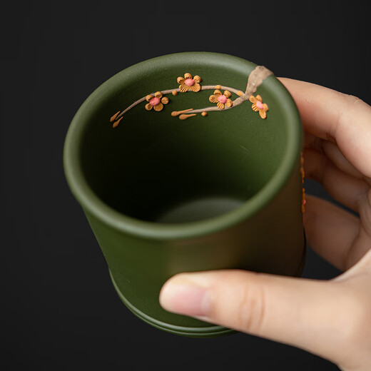 SUSHI CERAMICS raw purple sand green clay plum blossom cup Chen Ruiling's work master cup tea cup Kung Fu cup companion gift box