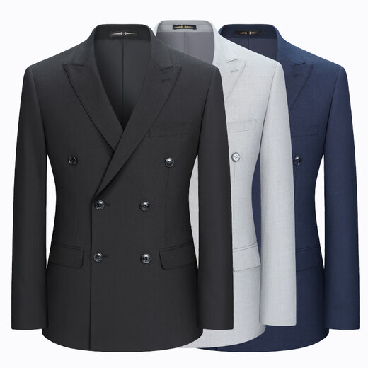 Haipaihaoyu Doppelbruster Anzug Set Männer schlanker junger Business-Formatanzug Graukragen Professioneller Anzug Mikro-Stretch Grey 9901 Doppelbrustanzug Set M 170/88a