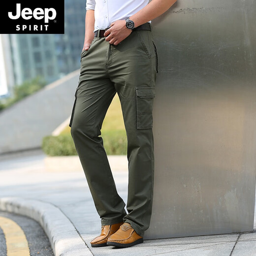 JEEP SPIRIT工装裤男士宽松直筒秋冬季厚款户外多口袋春秋休闲裤2025新款 黑色9923 厚款 30 腰围2尺3