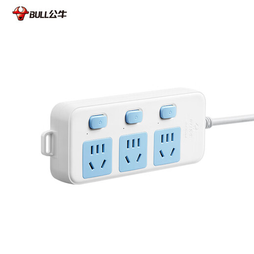 BULL socket multi-hole long-wire multi-functional electric plug-in board, drag strip with child protection door/new national standard/socket/terminal board, 3-position sub-control 1 meter GN-314