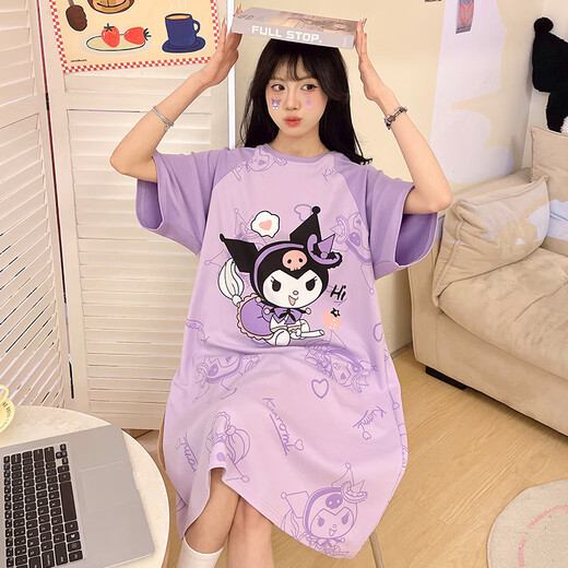 Aifenrou Sommernachthemd für Frauen dünne reine Baumwolle Kurzarm niedliche Cartoon mittelgroße großgröße große Sommerschwangerinnen losen Pyjamas Kleid 723 Lorbeerhund T XL Gewicht 115-135jin [Jin entspricht 0,5 kg]