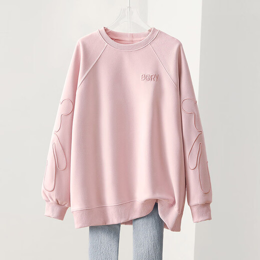 Sibaishe loose sweatshirt 2025 autumn new women's letter embroidered bear pullover round neck top