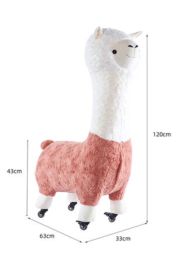 Mantenga linda alpaca montura muñeca taburete asiento animal muñeca con ruedas regalo de cumpleaños de juguete de lujos de lujo para mujeres para mujeres con estilo de polea de naranja desgarrable 1.12m