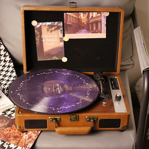 MZELI KING Retro Vinyl Record Player Bluetooth Audio Music Artifact Record Player Birthday Housewarming Wedding Gift Chinese Valentine's Day Gift Can Write Greeting Cards New Generation Dark Night Black