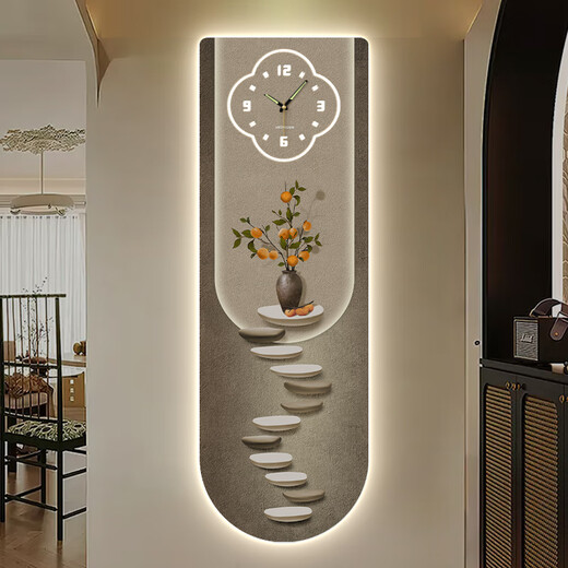 Kleine Maluhr Moderne Licht Luxus -Eingangsdekoration Maluhr Wanduhr Wohnzimmer Beleuchtung Zifferblatt Corridor Treppe Ecke Hintergrund Wandhänge Malerei DQ6210 [Dial Plus Licht - Plug -in -Modell] 35 Zoll [30*90 cm]
