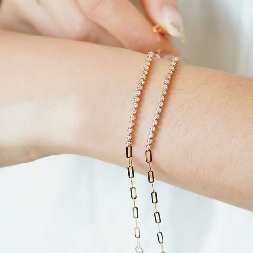 Shihua Jewelry 18K Rose Gold Row Diamond Bracelet Women's Color Gold Bracelet Chain Natural Real Diamond Bracelet Adjustable for Girlfriend Rose Gold About 30 Points Diamond (Chain Length 18cm)