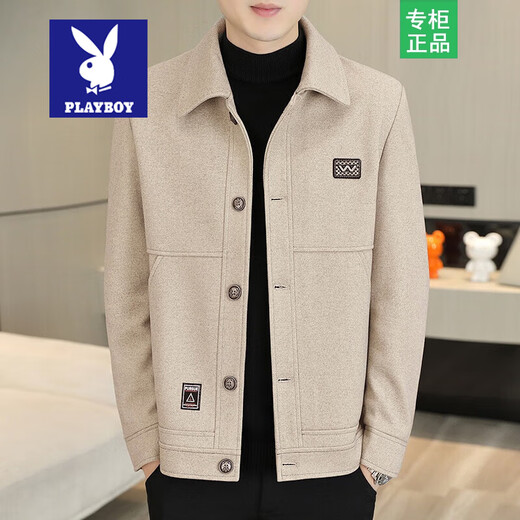 Playboy Frühlings- und Herbstjacke Herrenjacke Anlagen Top Herbst Herbst Kleidung Neues lässig High Short Woll Jacket Jacke JB838 Beige L (115-125jin [Jin gleich 0,5 kg]))