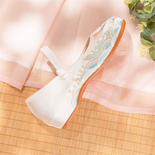 Simei ancient style cloth shoes for women soft sole comfortable Hanfu shoes for national style embroidered shoes with ancient costume cheongsam breathable and durable women's shoes for embroidered shoes white 36 [standard size] 20 [foot wide foot face high shot one size larger]