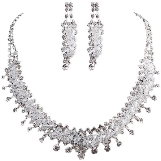 Shijun (SHIJUN) Chinese Valentine's Day Gift European and American Bride Wedding Necklace Earring Set Two-piece Set Fashionable Imitation Crystal Collarbone Chain