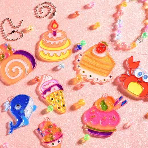 免烤胶画玩具手工diy制作女孩水晶挂件益智涂色涂鸦儿童画画填色 胶画120件+10挂件6色+手串咕卡 儿童手工创意：绘画胶画+手串组合