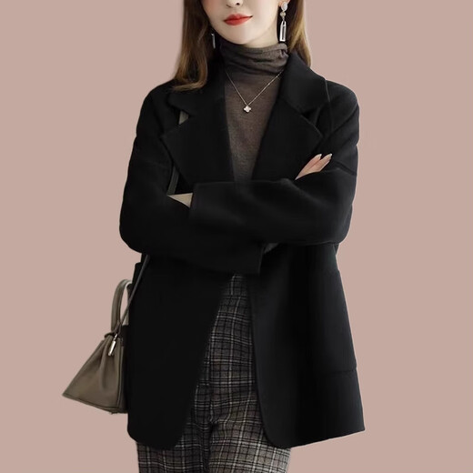 La Chapelle high-end woolen coat for women short and small 2025 autumn and winter new fashion versatile slim spring and autumn coat trend brown L 115-130Jin Jin is equal to 0.5 kg