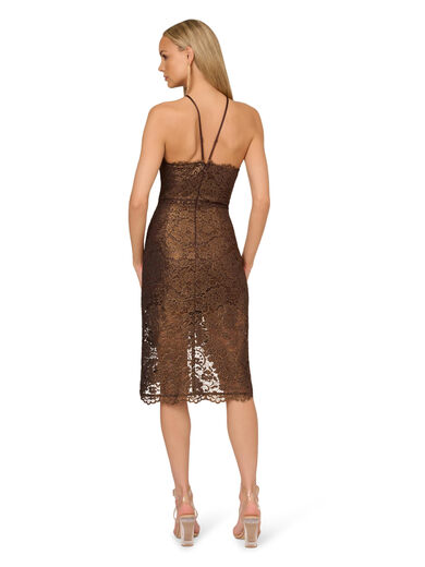 Adrianna Papell Women's Foil Lace Clip Dress, Bronze, 8 Bronze 8
