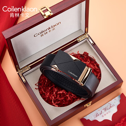 Kenlin Caven Coilenklaon Luxury Men's's Belt's Men's NOUVEAU 2025 Haut-de-Gen de gamme Générat en cuir CELORT BELLET CADEAU pour mon mari et mon petit ami 834J-PW Gold [Counter Original Gift Box] 120cm