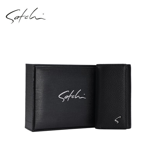 SATCHI/Sha Chi Men's Bags Fashion Leather Multifunctional Key Pack Daily Variety Card Bag Short Ticket Fip [Black] Sha Chi