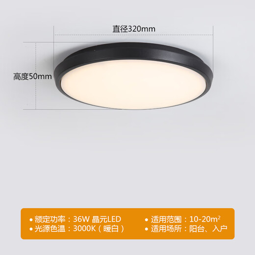 Miaopule outdoor light eave light outdoor ceiling light outdoor door head ceiling light waterproof ceiling light courtyard pavilion yard lighting 36w sand black warm light