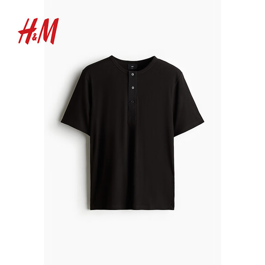 H / M T-shirt féminin pour hommes 2025 Été Nouveau col Henry Couge droite confort Cought Short Sleeve Top 1260008 CRAME S 170/92