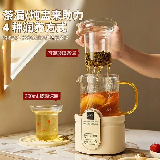 World KitchenCorning Mini Health Pot Health Cup Full Glass 0.5L Small Electric Stew Cup Electric Cup Flower Teapot Office Hot Milk Artifact Tea Maker Self-use Gift Glass Tea Strainer + Glass Stew Cup + Full Glass Lid 0.5L