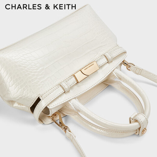 CHARLES/KEITH Fashion Crocodile Pattern Handheld Kelly Bag Women's Bag Birthday Gift CK2-30782470-1 CK2-30782470-1 Milk White Medium Bag

