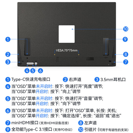 AOSIMAN portable display suitable for Mihua phones Portable display 4K high brush external expansion switch laptop portable ps5 expansion office screen 14-inch 1200P non-touch + invisible integrated stand
