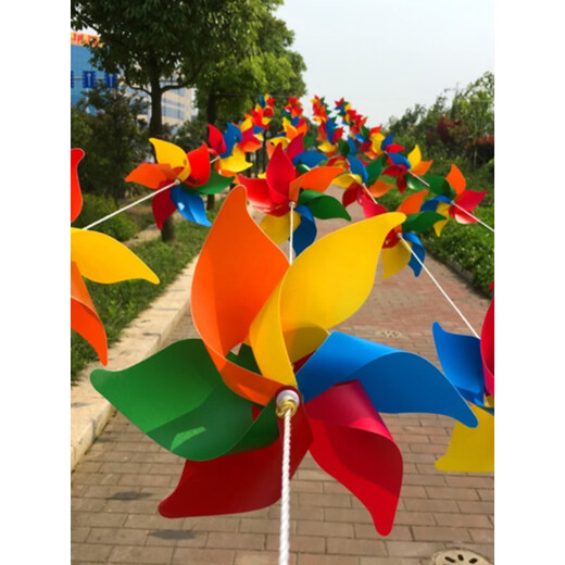 纪蔻塑料风车串户外装饰幼儿园儿童玩具商场楼盘防雨景区风车布置 21CM彩色六角风车一条 散装发货多买优惠
